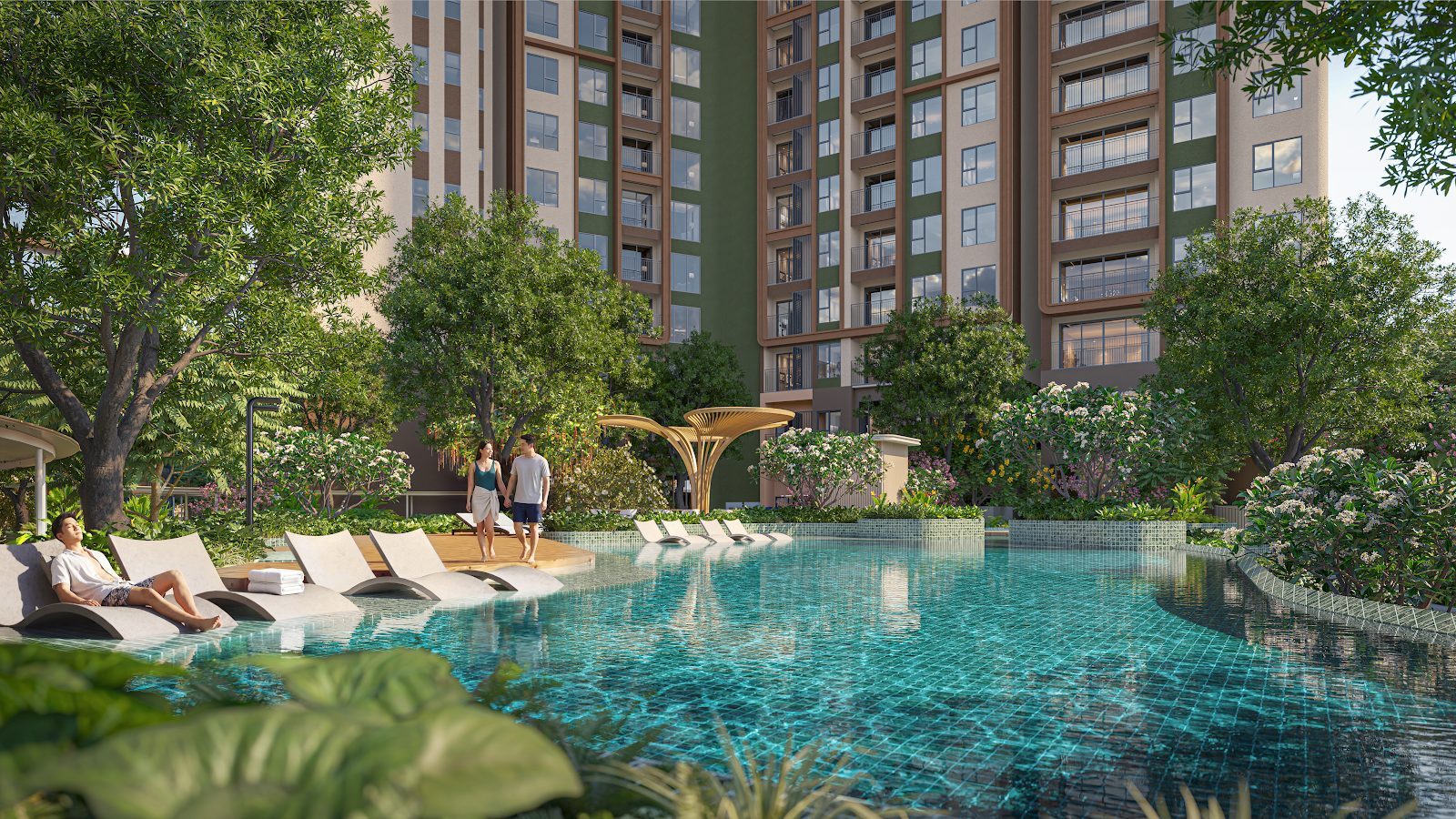 Hồ bơi trung tâm Norton Park giữa các tầng cây xanh
